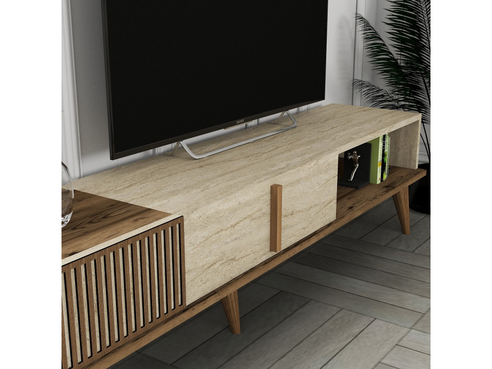 Porta TV in legno "Milan" - 180 x 35 x 40 cm - Noce, Travertino