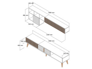 Porta TV in legno "Milan" - 180 x 35 x 40 cm - Noce, Antracite