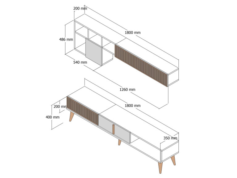 Porta TV in legno "Milan" - 180 x 35 x 40 cm - Noce, Antracite