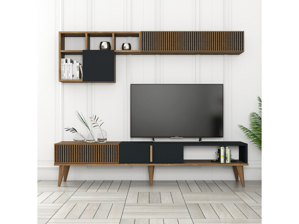 Porta TV in legno "Milan" - 180 x 35 x 40 cm - Noce, Antracite