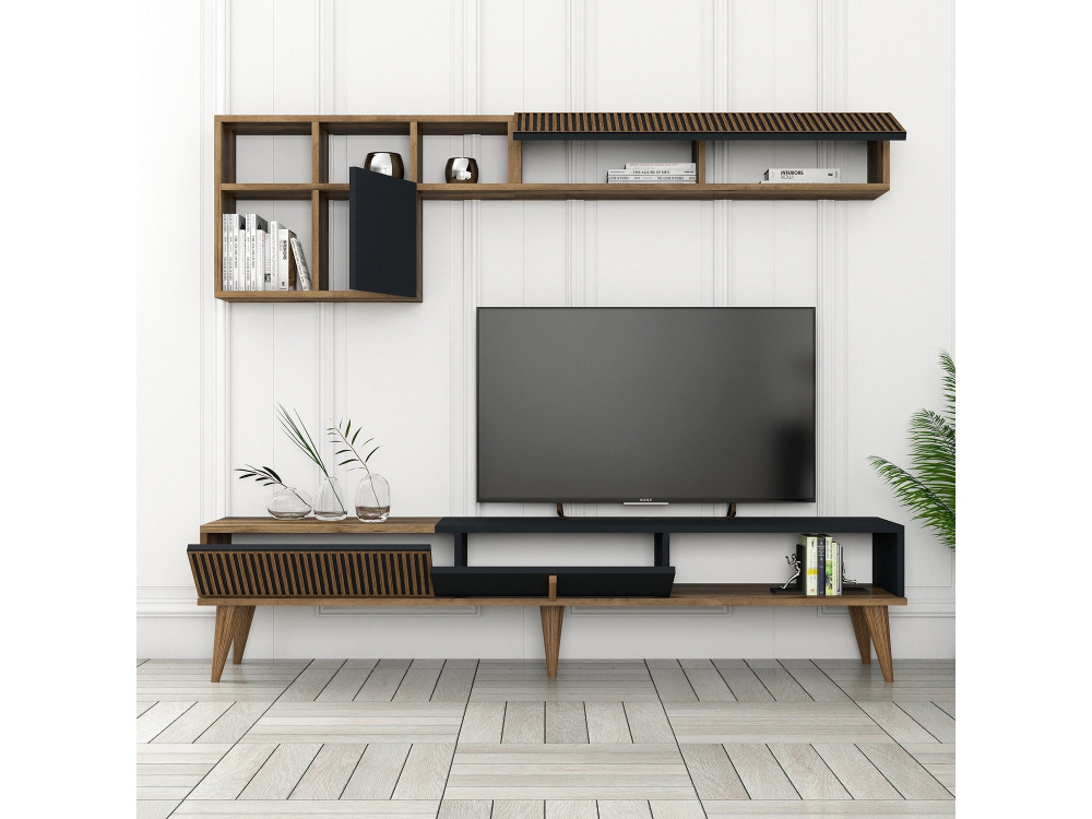 Porta TV in legno "Milan" - 180 x 35 x 40 cm - Noce, Antracite