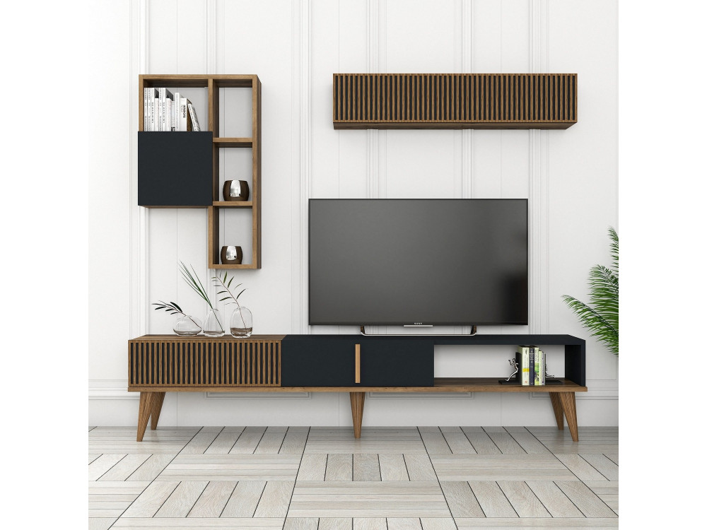 Porta TV in legno "Milan" - 180 x 35 x 40 cm - Noce, Antracite