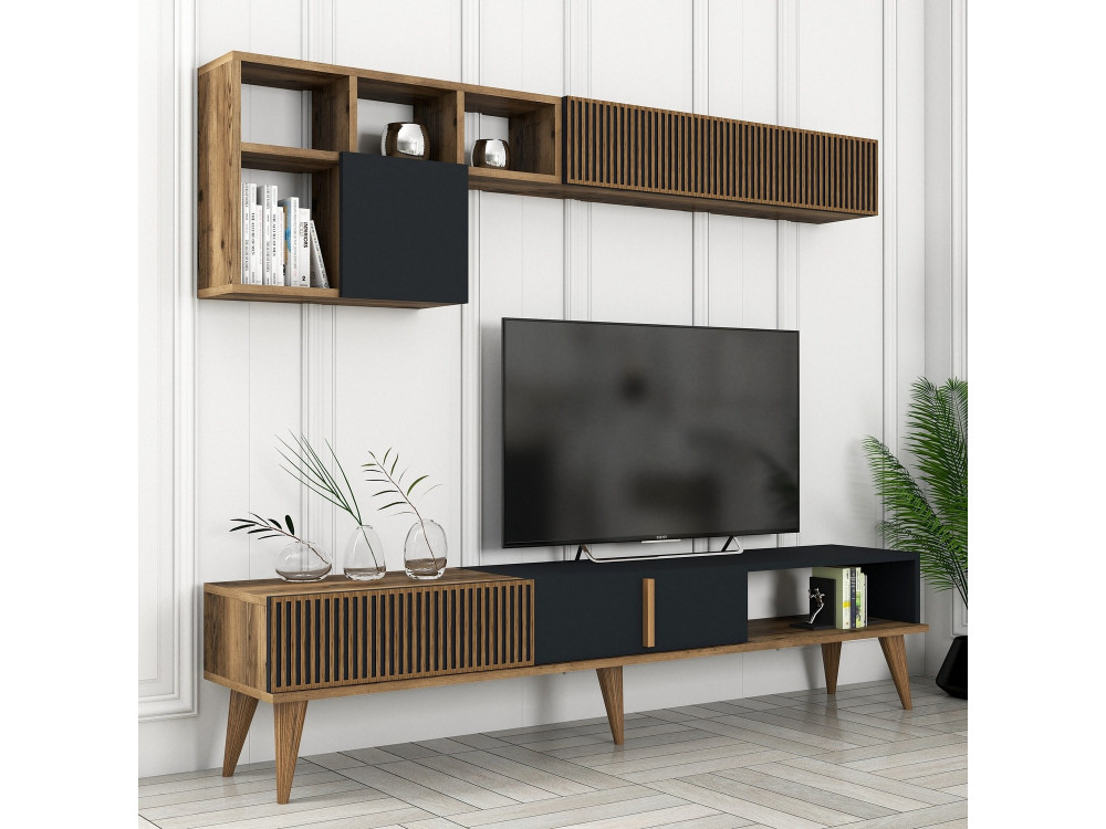 Porta TV in legno "Milan" - 180 x 35 x 40 cm - Noce, Antracite