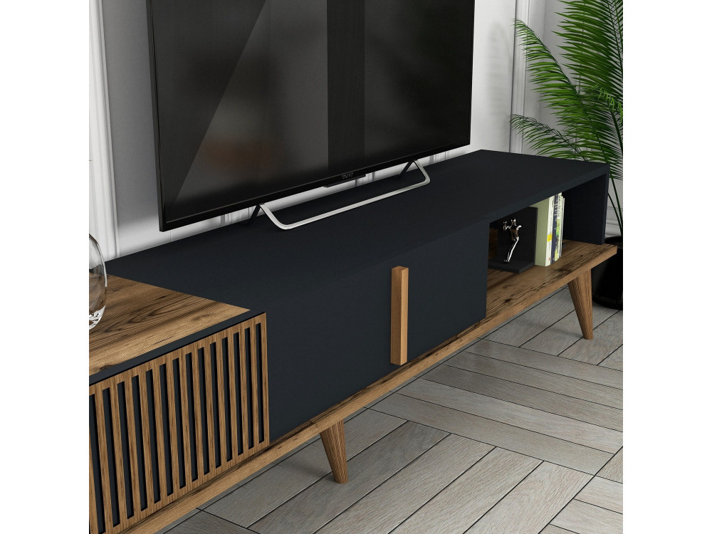 Porta TV in legno "Milan" - 180 x 35 x 40 cm - Noce, Antracite