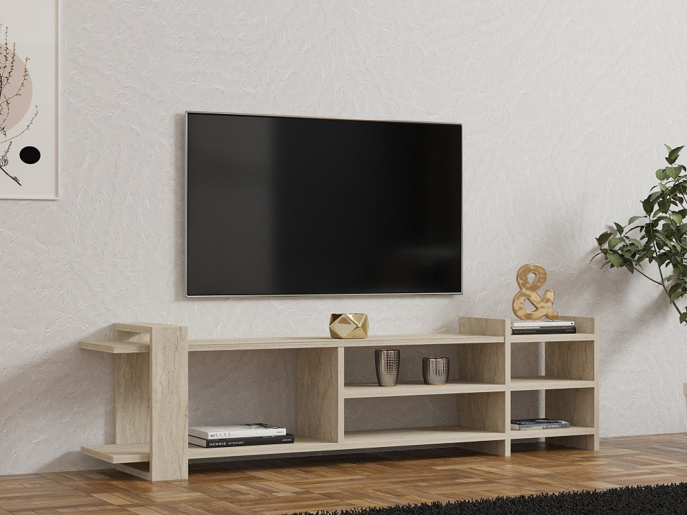 Porta TV in legno "Zeyna" - 156 x 29 x 40 cm - Travertino
