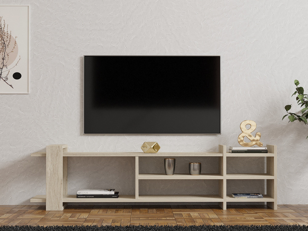 Porta TV in legno "Zeyna" - 156 x 29 x 40 cm - Travertino