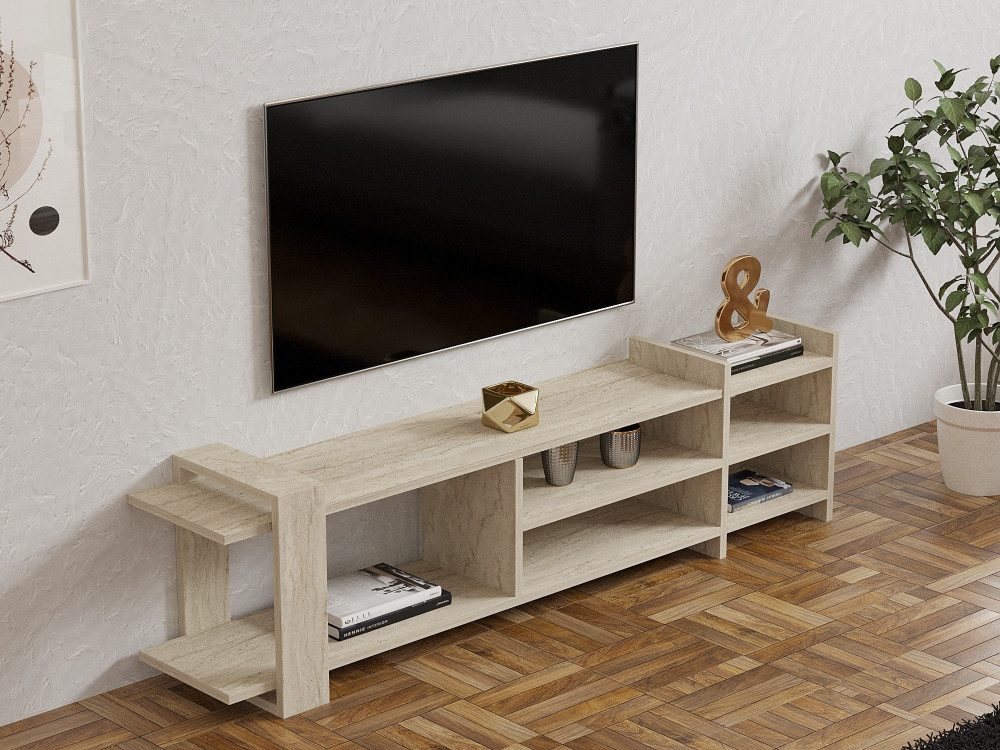 Porta TV in legno "Zeyna" - 156 x 29 x 40 cm - Travertino