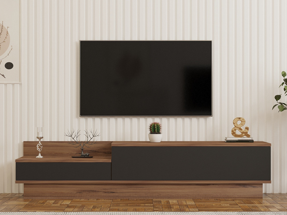 Porta TV in legno "Asir" - 160 x 35 x 35 cm - Marrone