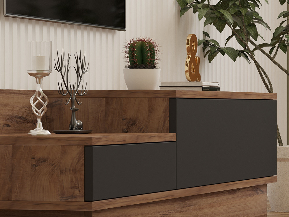Porta TV in legno "Asir" - 160 x 35 x 35 cm - Marrone