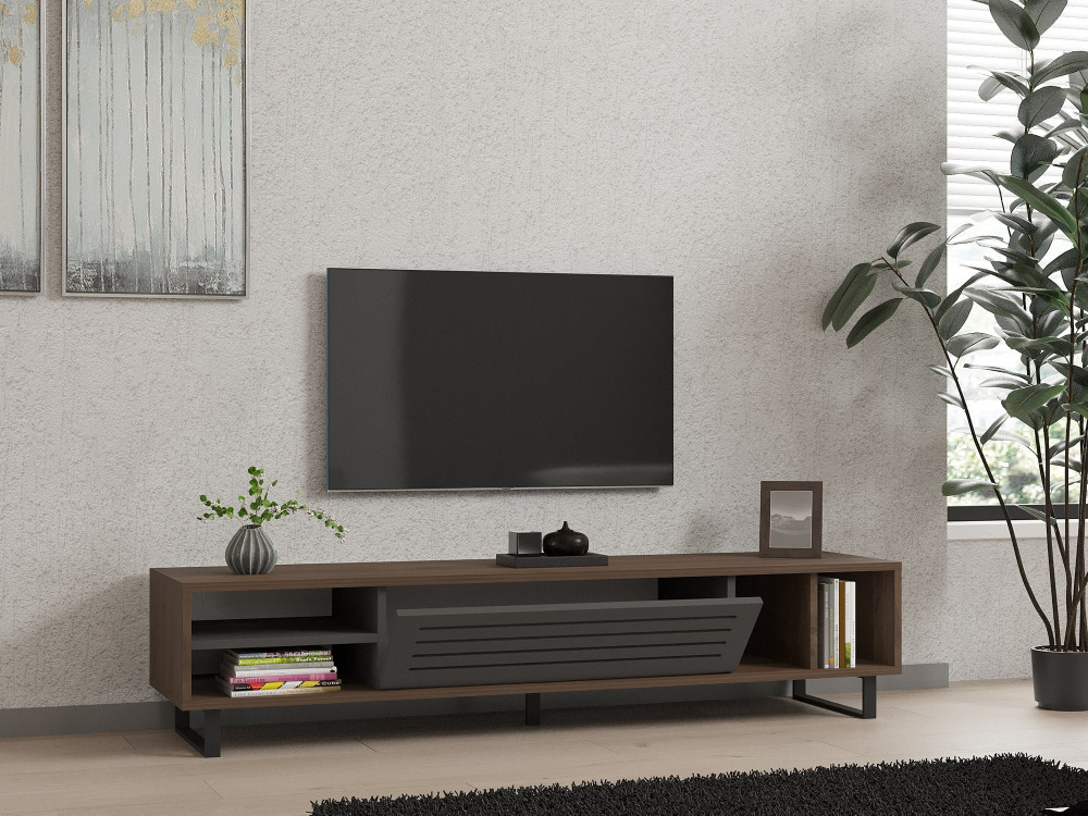 Porta TV in legno "Eray" - 160 x 40 x 35 cm - Noce, Antracite