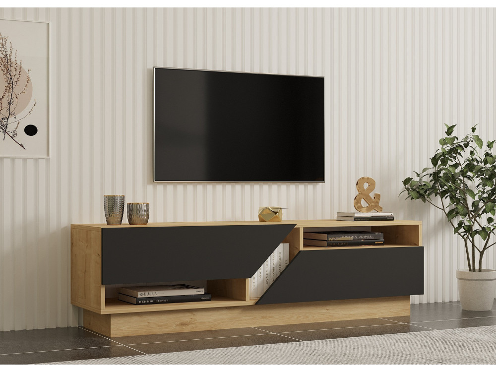 Porta TV in legno "Yaprak" - 160 x 40 x 45 cm - Saphir, Antracite