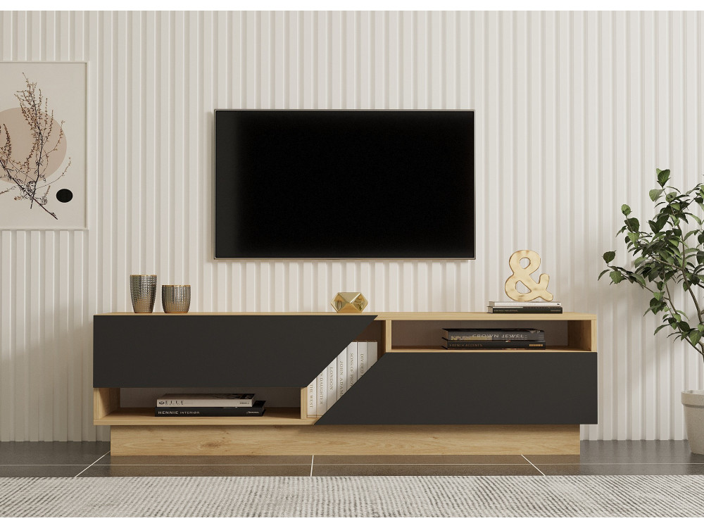 Porta TV in legno "Yaprak" - 160 x 40 x 45 cm - Saphir, Antracite