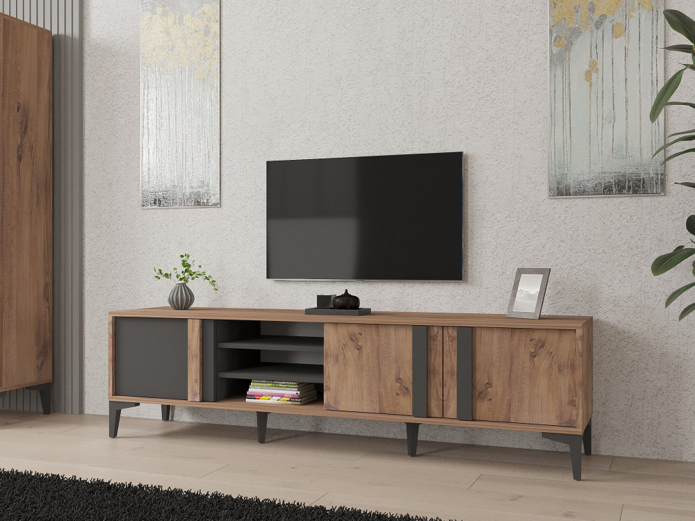 Porta TV in legno "Mengu" - 180 x 40 x 50 cm - Atlantic, Antracite