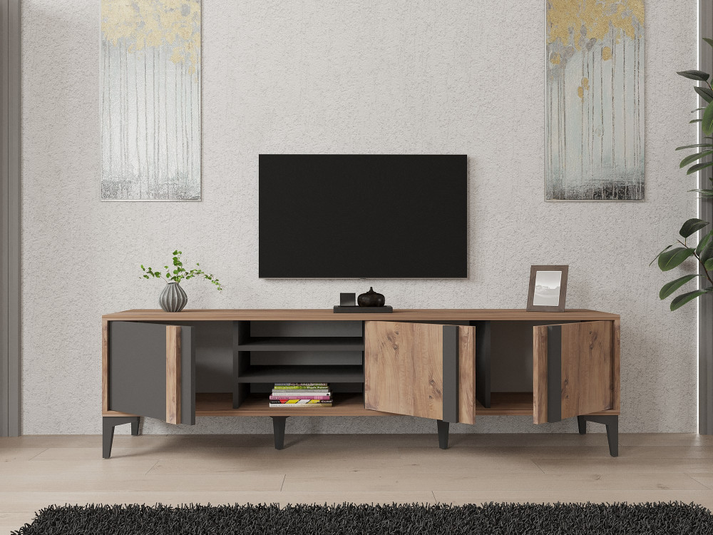Porta TV in legno "Mengu" - 180 x 40 x 50 cm - Atlantic, Antracite