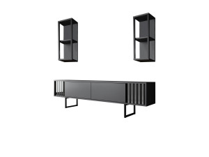 Porta TV in legno "Chrome Line" - 180 x 30 x 48 cm - Nero antracite