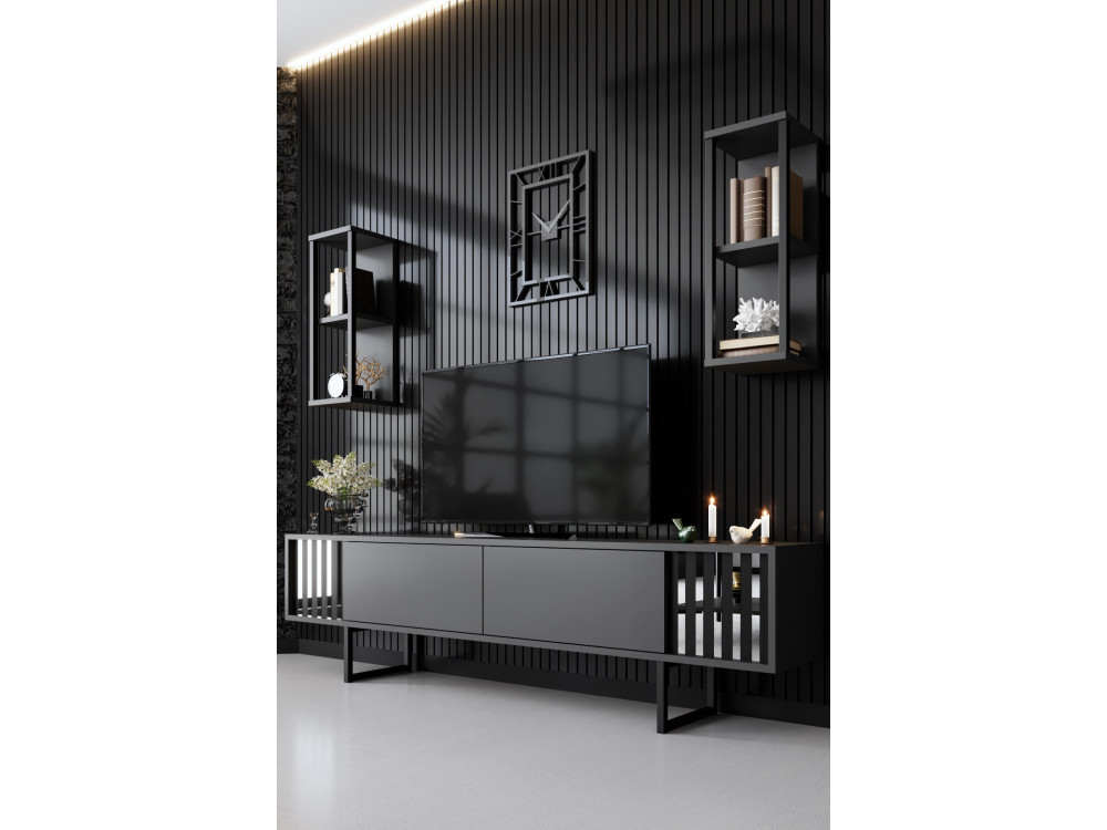 Porta TV in legno "Chrome Line" - 180 x 30 x 48 cm - Nero antracite