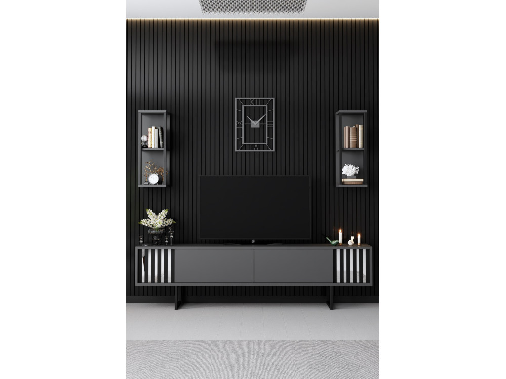 Porta TV in legno "Chrome Line" - 180 x 30 x 48 cm - Nero antracite
