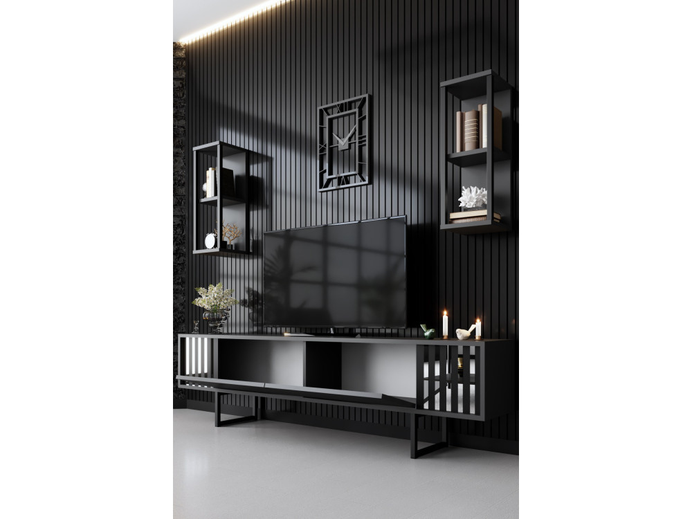 Porta TV in legno "Chrome Line" - 180 x 30 x 48 cm - Nero antracite