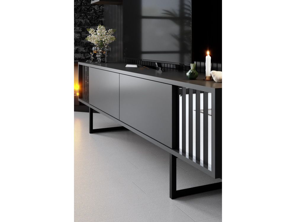 Porta TV in legno "Chrome Line" - 180 x 30 x 48 cm - Nero antracite
