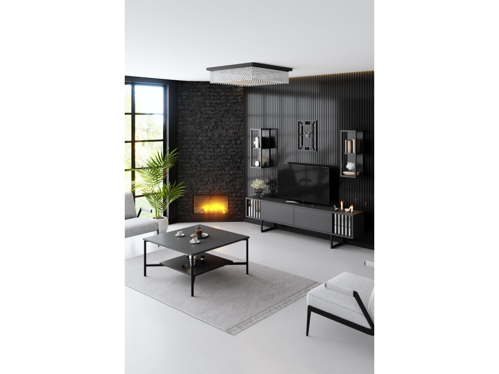 Porta TV in legno "Chrome Line" - 180 x 30 x 48 cm - Nero antracite