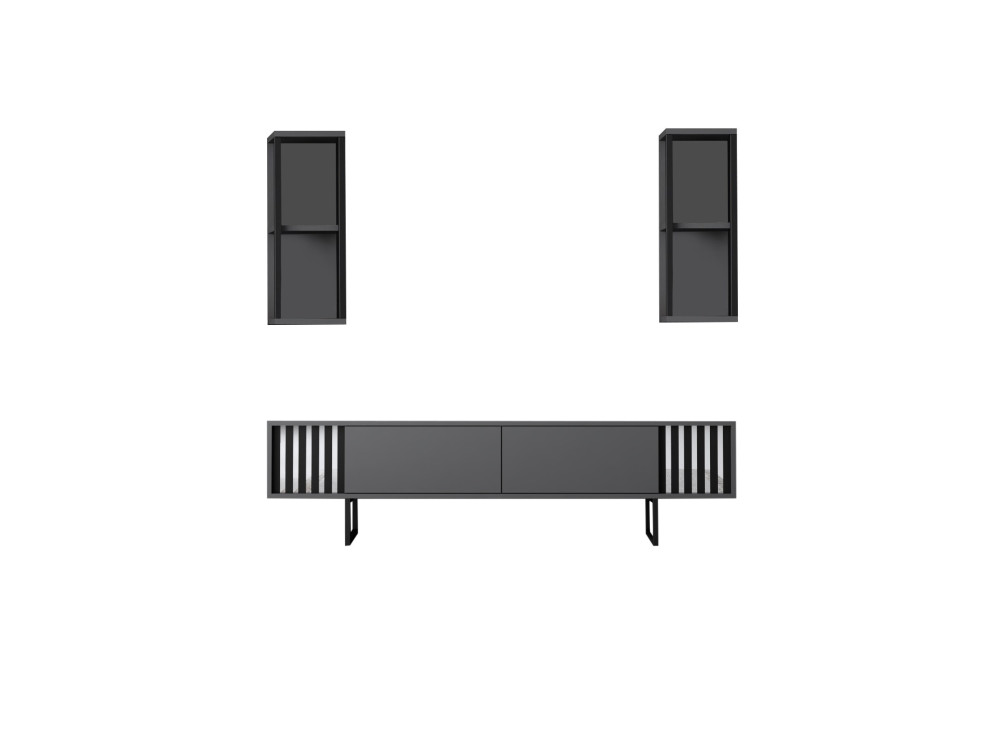 Porta TV in legno "Chrome Line" - 180 x 30 x 48 cm - Nero antracite