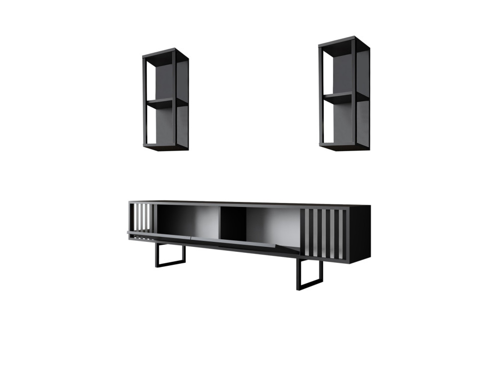 Porta TV in legno "Chrome Line" - 180 x 30 x 48 cm - Nero antracite