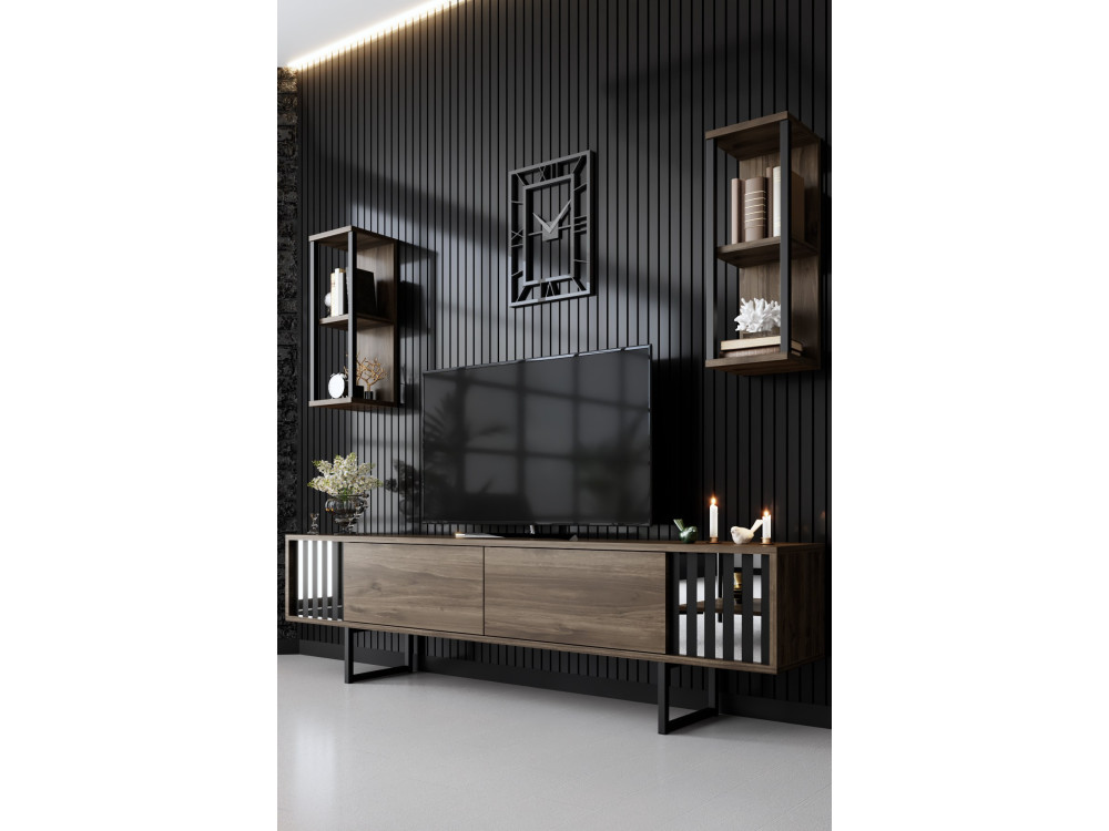 Porta TV in legno "Chrome Line" - 180 x 30 x 48 cm - NoceNero
