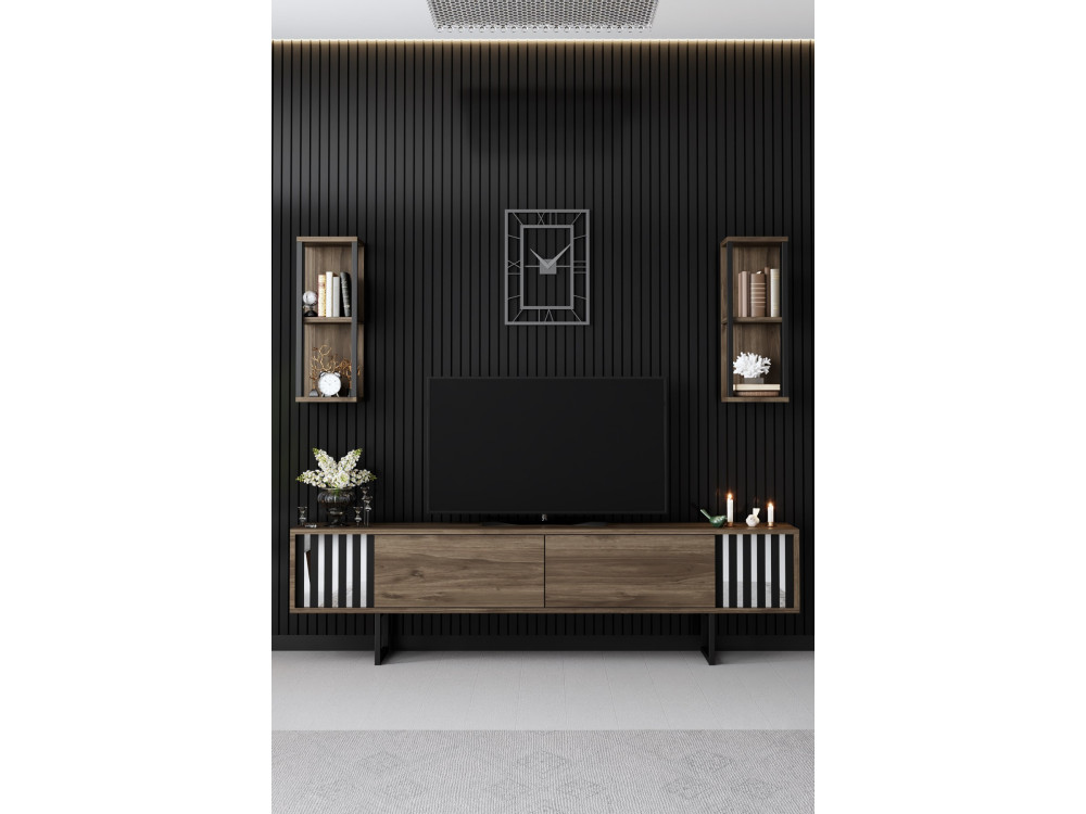 Porta TV in legno "Chrome Line" - 180 x 30 x 48 cm - NoceNero