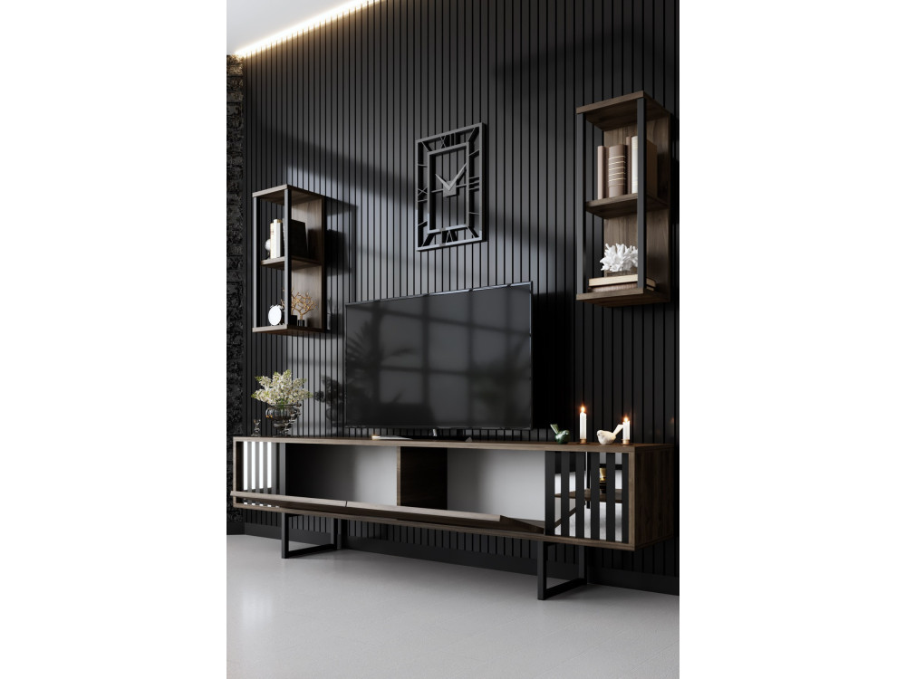 Porta TV in legno "Chrome Line" - 180 x 30 x 48 cm - NoceNero