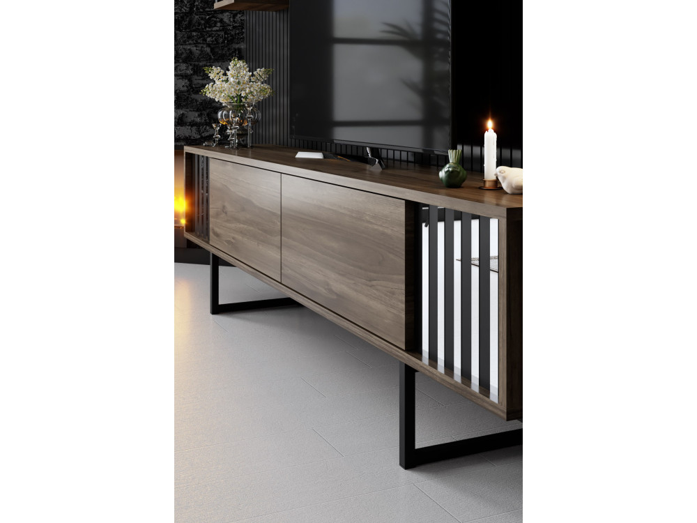 Porta TV in legno "Chrome Line" - 180 x 30 x 48 cm - NoceNero