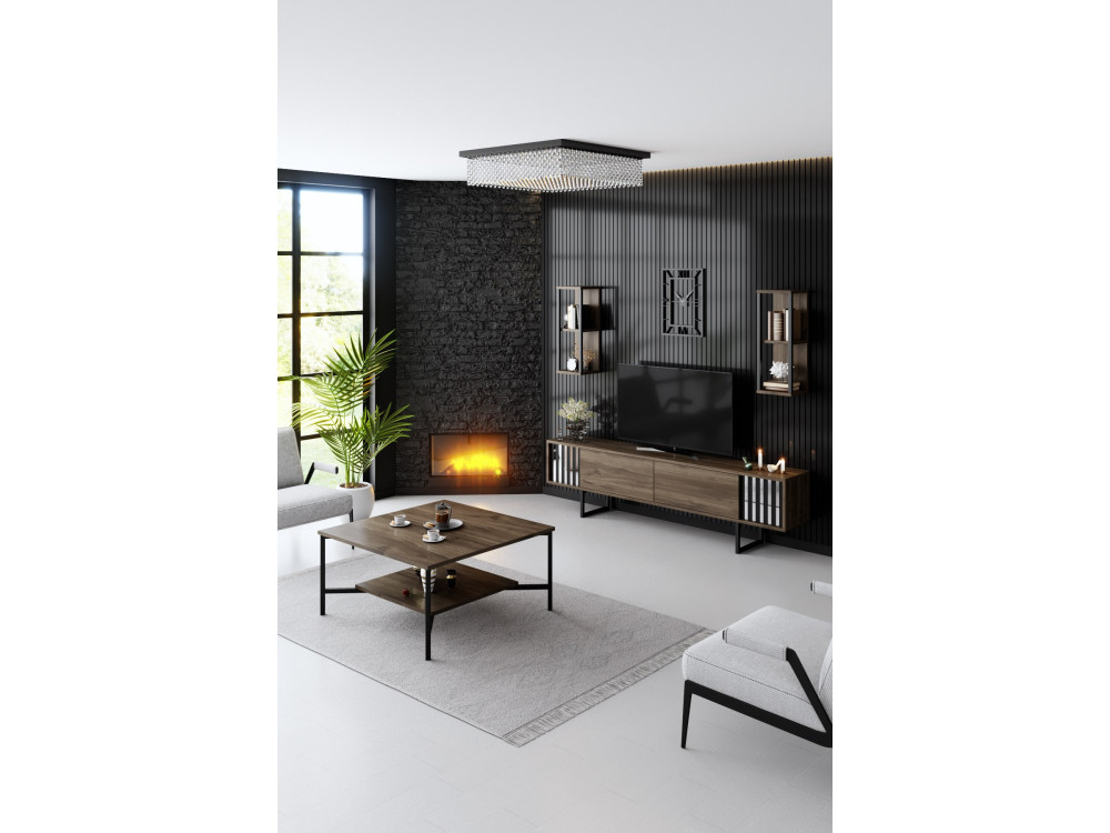 Porta TV in legno "Chrome Line" - 180 x 30 x 48 cm - NoceNero