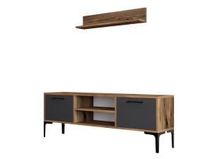 Porta TV in legno "Riga" - 140 x 30 x 48 cm - Noce-Antracite