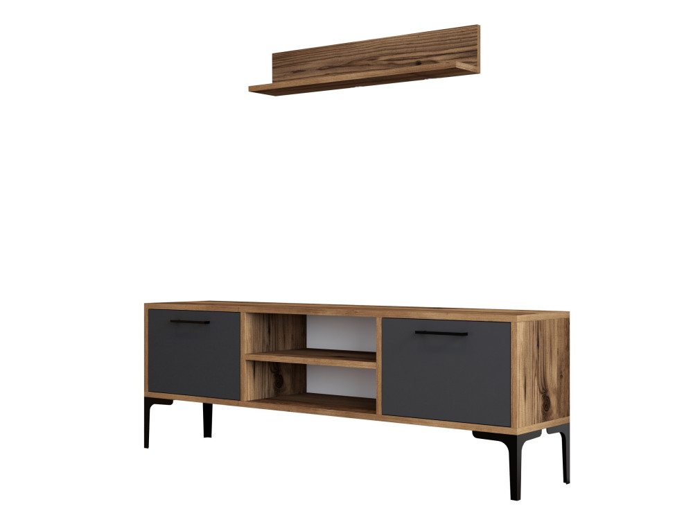 Porta TV in legno "Riga" - 140 x 30 x 48 cm - Noce-Antracite