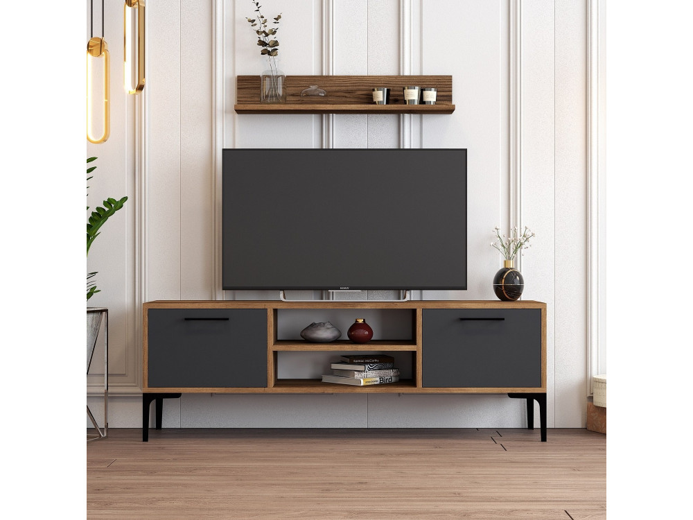 Porta TV in legno "Riga" - 140 x 30 x 48 cm - Noce-Antracite