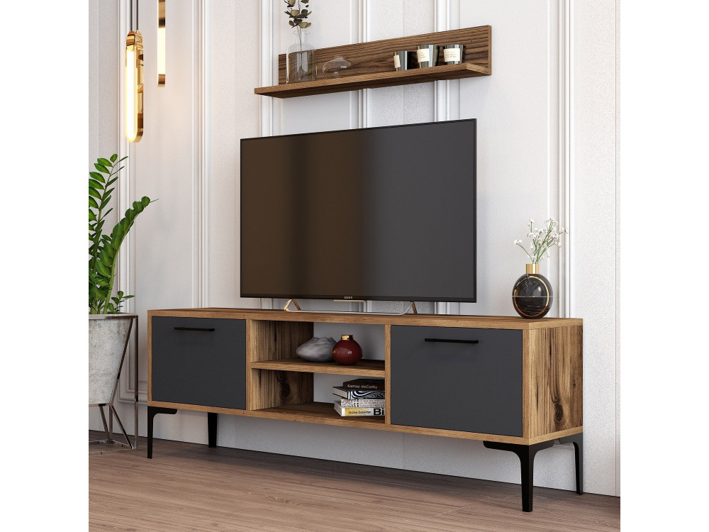 Porta TV in legno "Riga" - 140 x 30 x 48 cm - Noce-Antracite