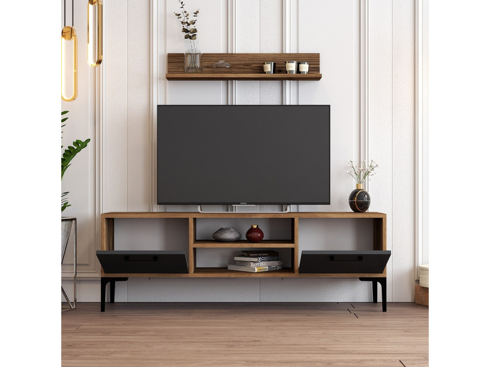 Porta TV in legno "Riga" - 140 x 30 x 48 cm - Noce-Antracite