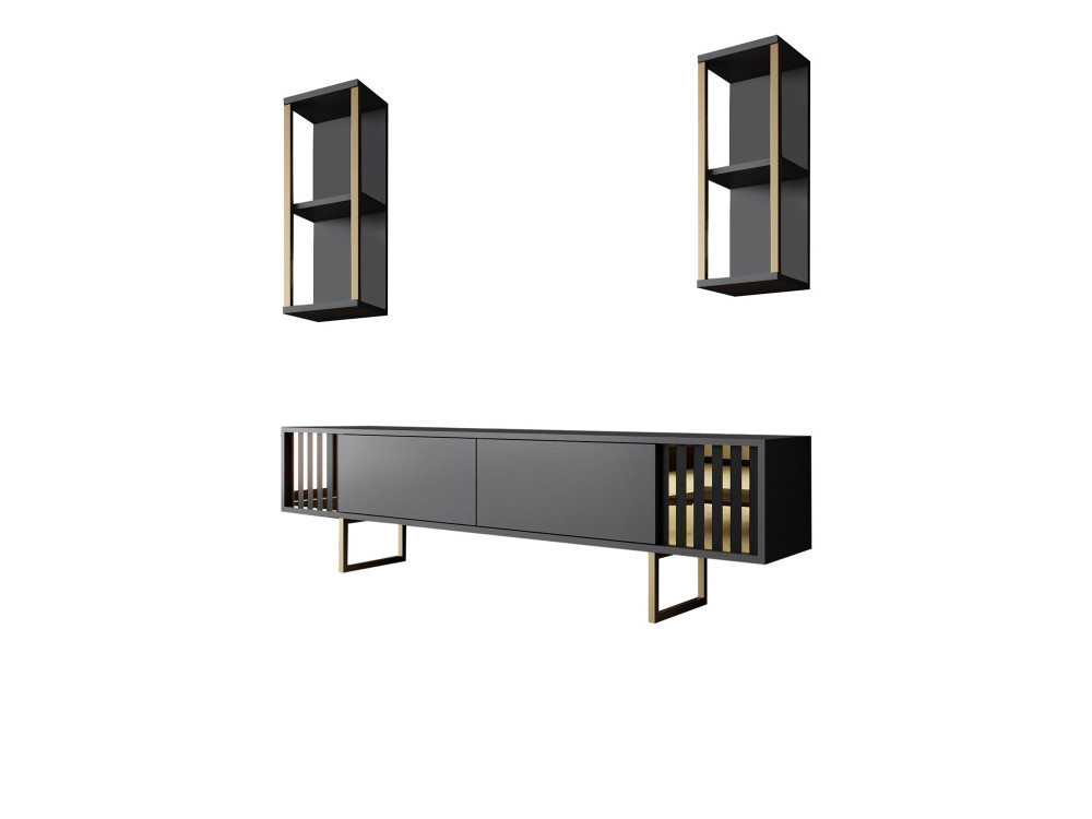 Porta TV in legno "Gold Line" - 180 x 30 x 48 cm - Nero antracite