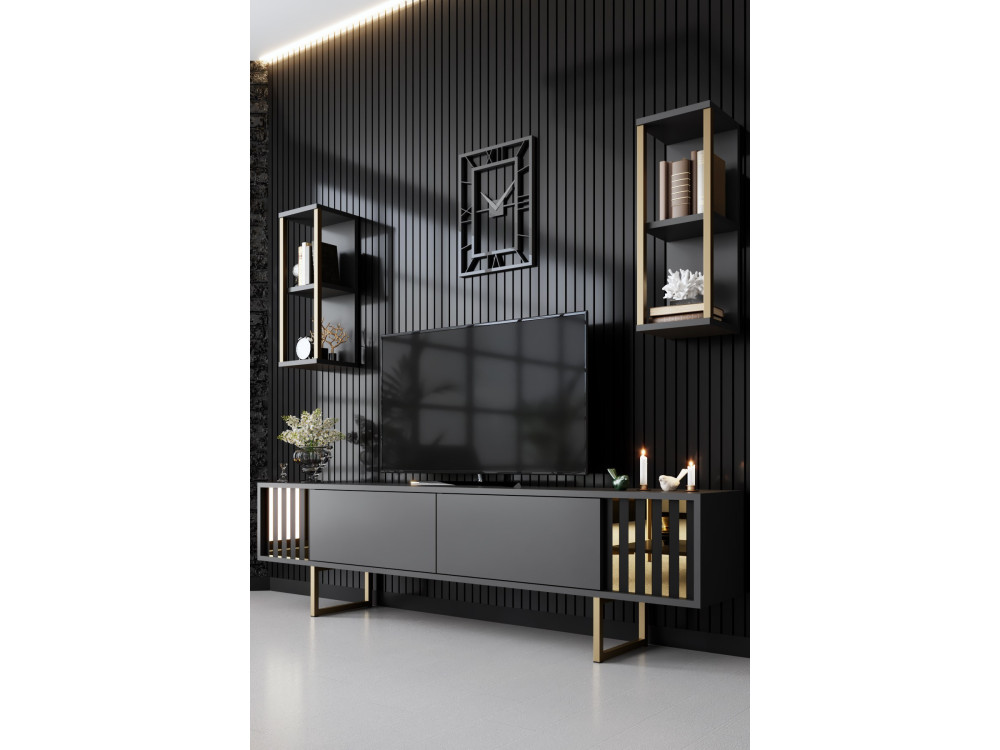 Porta TV in legno "Gold Line" - 180 x 30 x 48 cm - Nero antracite