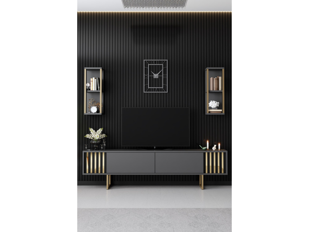 Porta TV in legno "Gold Line" - 180 x 30 x 48 cm - Nero antracite