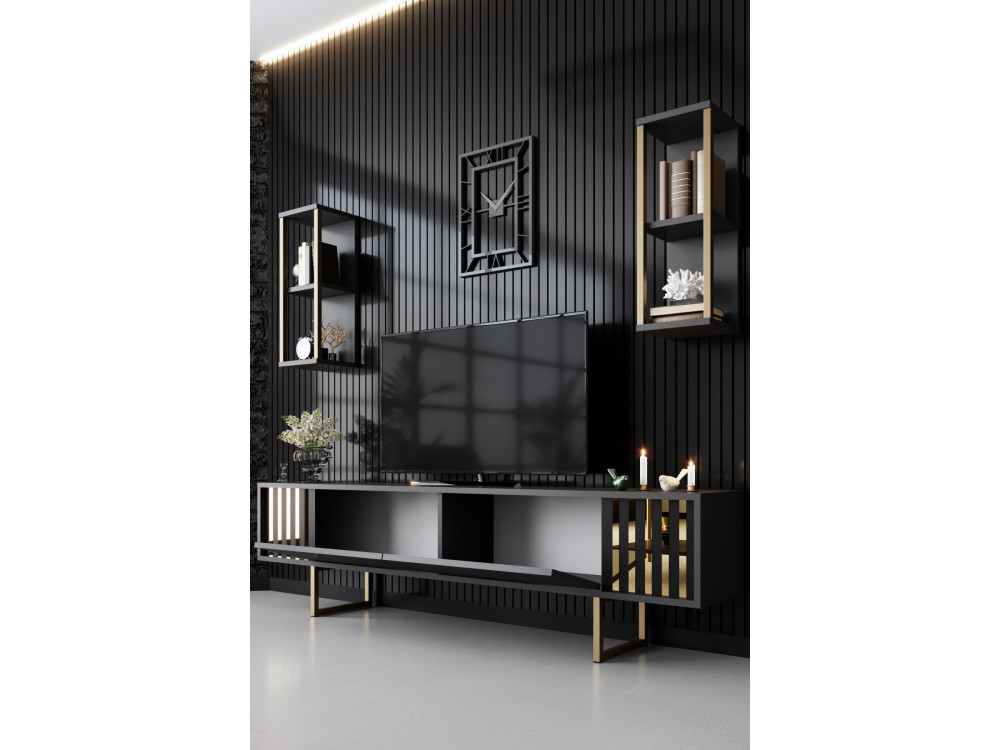 Porta TV in legno "Gold Line" - 180 x 30 x 48 cm - Nero antracite