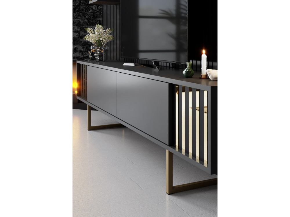 Porta TV in legno "Gold Line" - 180 x 30 x 48 cm - Nero antracite