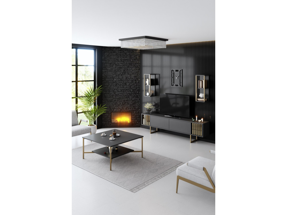Porta TV in legno "Gold Line" - 180 x 30 x 48 cm - Nero antracite