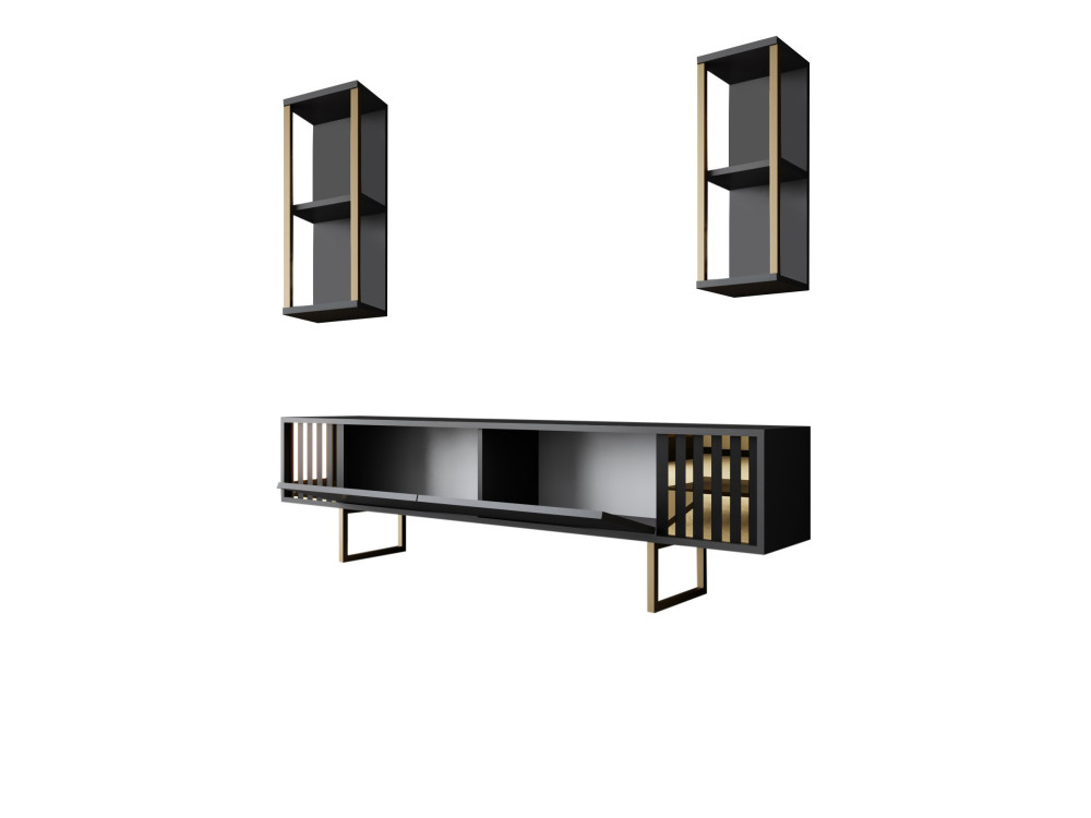 Porta TV in legno "Gold Line" - 180 x 30 x 48 cm - Nero antracite