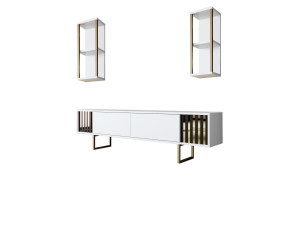 Porta TV in legno "Gold Line" - 180 x 30 x 48 cm - Bianco-Nero