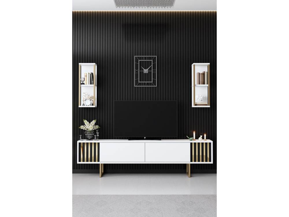 Porta TV in legno "Gold Line" - 180 x 30 x 48 cm - Bianco-Nero