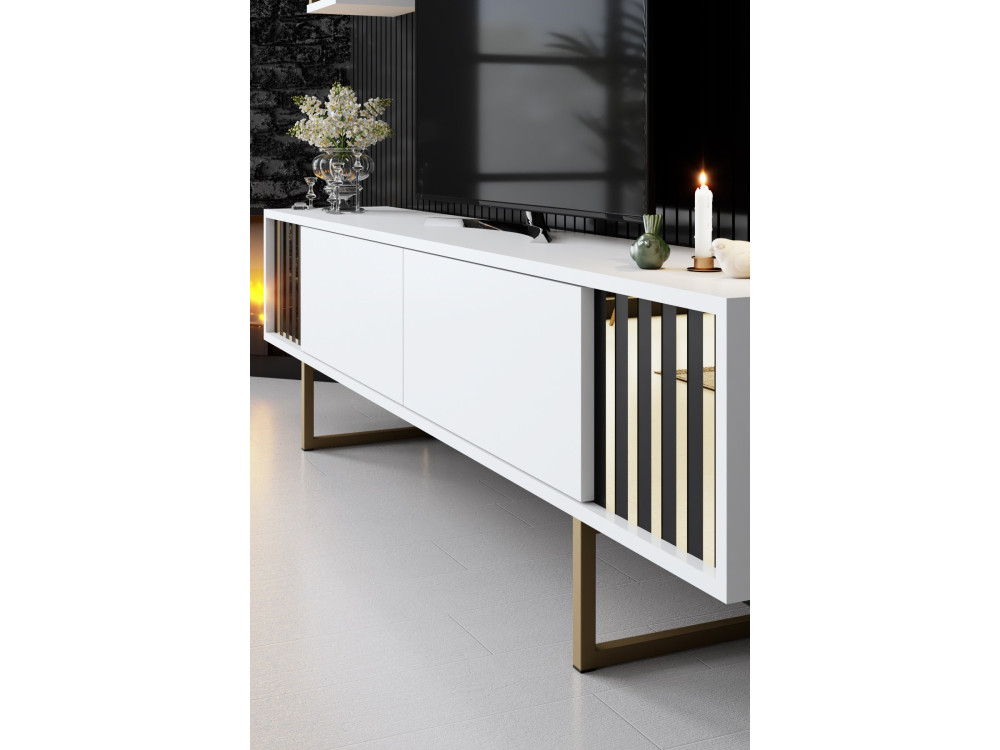 Porta TV in legno "Gold Line" - 180 x 30 x 48 cm - Bianco-Nero