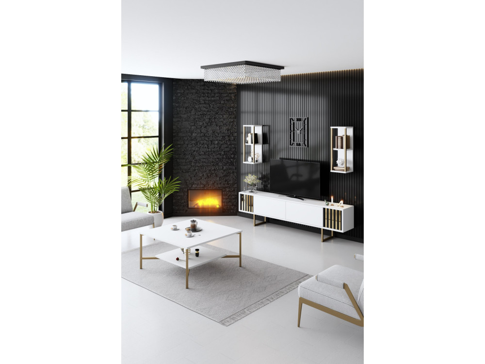 Porta TV in legno "Gold Line" - 180 x 30 x 48 cm - Bianco-Nero