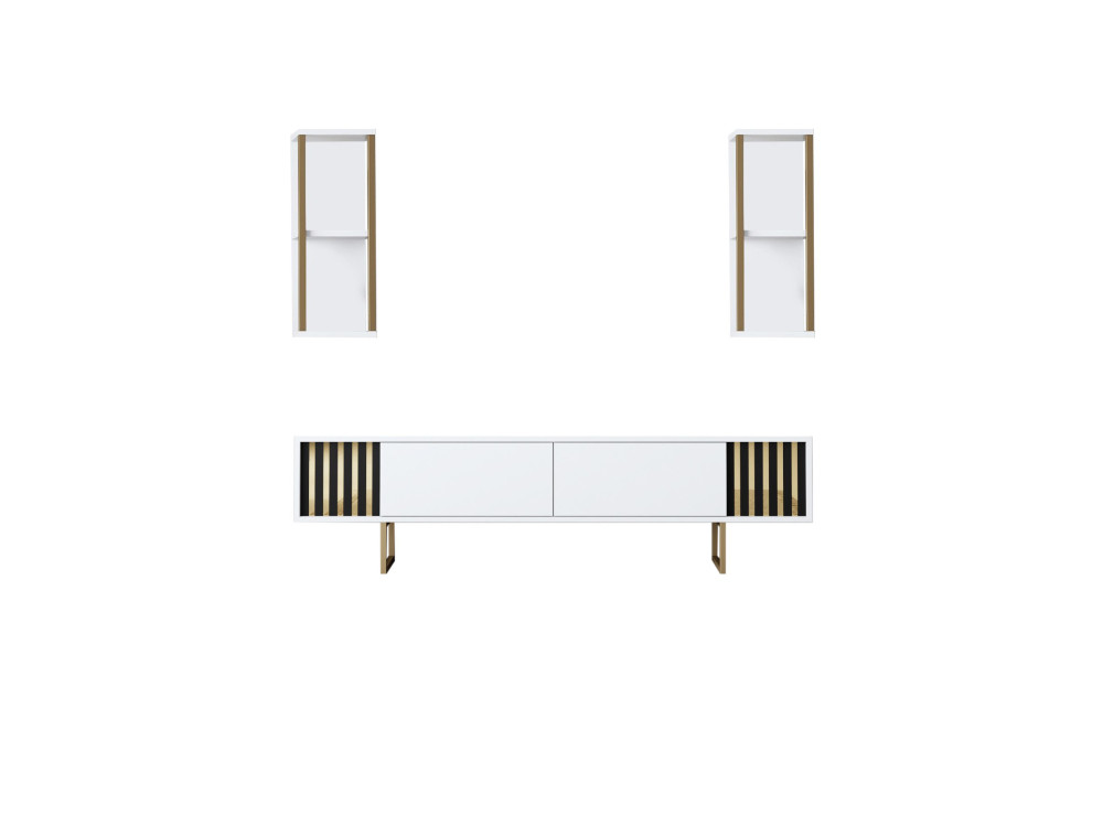 Porta TV in legno "Gold Line" - 180 x 30 x 48 cm - Bianco-Nero