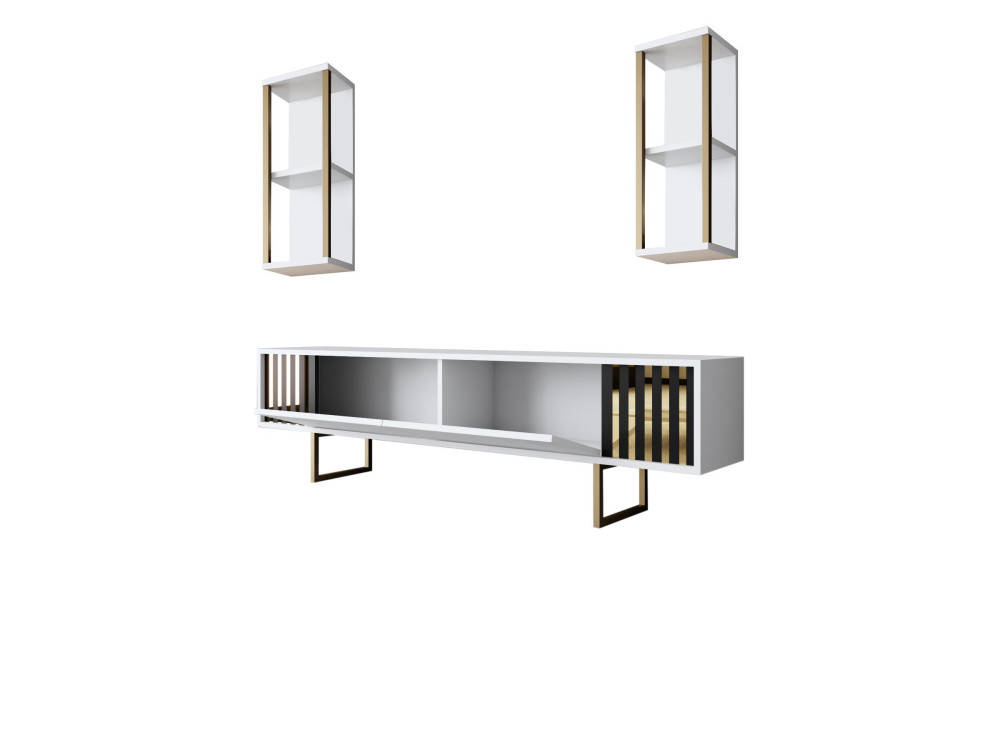Porta TV in legno "Gold Line" - 180 x 30 x 48 cm - Bianco-Nero