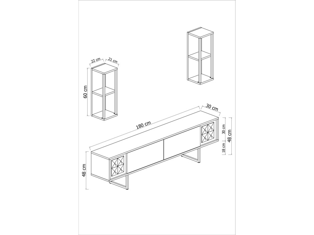 Porta TV in legno "Gold Line" - 180 x 30 x 48 cm - Bianco-Nero